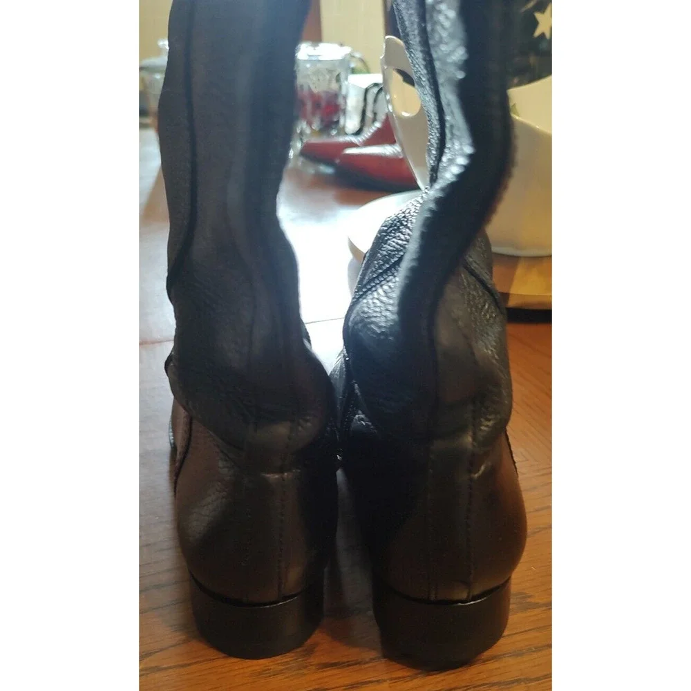 TORY BURCH Julian Black Leather Riding Boots Size 6.5 Gold Emblem EUC‎